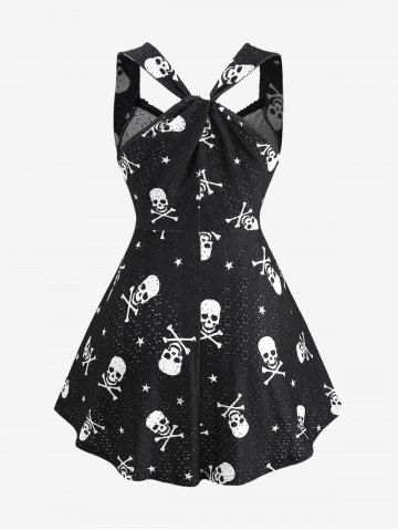 Skulls Star Print Surplice Ruched Eyelash Lace Trim Tank Top and Studded Pants Dog and Owner Matching Outfits