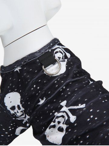 Skulls Star Print Surplice Ruched Eyelash Lace Trim Tank Top and Studded Pants Dog and Owner Matching Outfits