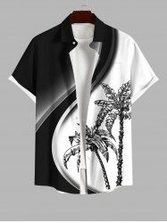 Plus Size Two Tone Coconut Tree Highway Colorblock Print Buttons Pocket Hawaii Shirt For Men -  