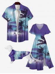 Tropical Coconut Tree Ombre Colorblock Print Hawaii Dog and Owner Matching Outfits -  