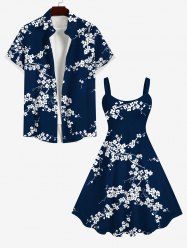 Plum Bossom Flower Branch Print Plus Size Matching Outfit For Couples -  