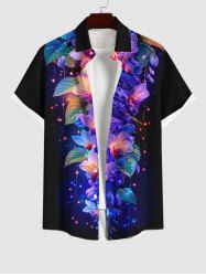 Plus Size Colorful Flowers Leaf Galaxy Glitter 3D Print Buttons Pocket Shirt For Men -  