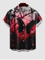 Chemise Plissée Ombré Imprimé Papillon à Chaîne Grande Taille avec Poche pour Homme - Rouge 4XL