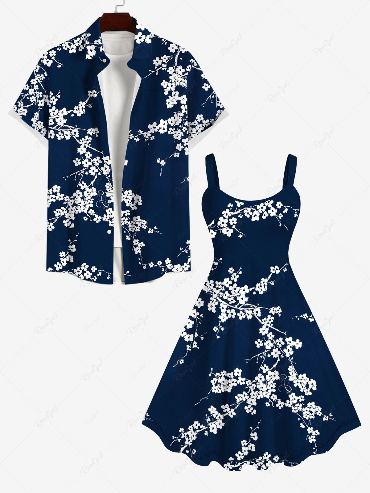 Sale Plum Bossom Flower Branch Print Plus Size Matching Outfit For Couples  