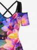 Colorful Flowers Leaf Galaxy Glitter 3D Print Plus Size Matching Outfit For Couples -  