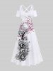 Ink Painting Rose Flower Tree Branch Print Plus Size Matching Set For Couples -  