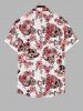 Plus Size Skull Floral Striped Print Hawaii Button Pocket Shirt For Men -  
