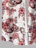 Plus Size Skull Floral Striped Print Hawaii Button Pocket Shirt For Men -  