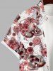 Plus Size Skull Floral Striped Print Hawaii Button Pocket Shirt For Men -  