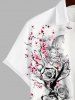 Plus Size Ink Painting Rose Flower Tree Branch Print Button Pocket Shirt For Men -  