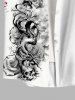 Plus Size Ink Painting Rose Flower Tree Branch Print Button Pocket Shirt For Men -  