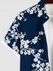 Plus Size Plum Bossom Flower Branch Print Buttons Pocket Shirt For Men -  