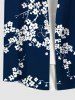 Plus Size Plum Bossom Flower Branch Print Buttons Pocket Shirt For Men -  