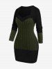 Plus Size Sweetheart Neck Two Tone Cable Knit Sweater Dress -  