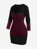 Plus Size Sweetheart Neck Two Tone Cable Knit Sweater Dress -  