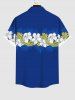 Plus Size Tropical Leaf Hibiscus Flower Print Buttons Pocket Hawaii Shirt For Men -  