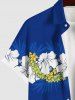 Plus Size Tropical Leaf Hibiscus Flower Print Buttons Pocket Hawaii Shirt For Men -  