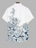 Plus Size Rose Flowers Leaf Colorblock Print Buttons Pocket Shirt For Men -  