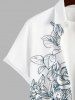 Plus Size Rose Flowers Leaf Colorblock Print Buttons Pocket Shirt For Men -  