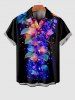 Plus Size Colorful Flowers Leaf Galaxy Glitter 3D Print Buttons Pocket Shirt For Men -  