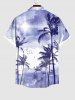 Plus Size Coconut Tree Bird Cloud Ombre Colorblock Print Buttons Pocket Hawaii Shirt For Men -  