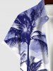 Plus Size Coconut Tree Bird Cloud Ombre Colorblock Print Buttons Pocket Hawaii Shirt For Men -  