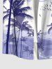 Plus Size Coconut Tree Bird Cloud Ombre Colorblock Print Buttons Pocket Hawaii Shirt For Men -  