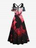 Plus Size Cold Shoulder Butterfly Chain Ombre Hell Print Crisscross A Line Maxi Dress -  