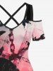 Plus Size Cold Shoulder Butterfly Chain Ombre Hell Print Crisscross A Line Maxi Dress -  