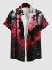 Chemise Plissée Ombré Imprimé Papillon à Chaîne Grande Taille avec Poche pour Homme - Rouge 4XL