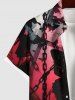 Chemise Plissée Ombré Imprimé Papillon à Chaîne Grande Taille avec Poche pour Homme - Rouge 4XL