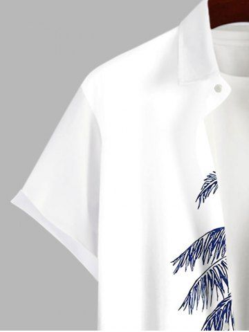 Plus Size Coconut Tree Sea Waves Print Buttons Pocket Hawaii Shirt For Men