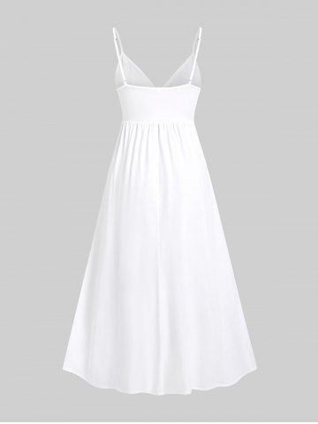 Plus Size Coconut Tree Sea Waves Print Surplice Hawaii Cami Dress