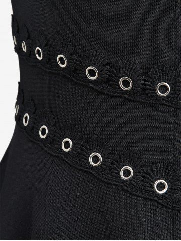 Plus Size Zip Up Ruffle Trim Grommets Buckles Floral Lace Asymmetrical Coat