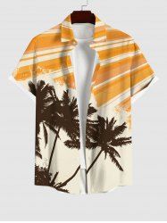 Plus Size Coconut Tree Sunshine Glitter Colorblock Print Hawaii Shirt For Men -  