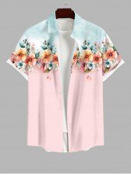 Plus Size Flowers Leaf Print Buttons Pocket Hawaii Shirt For Men -  