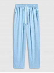 Men's Casual Floral Jacquard Textured Slant Pockets Drawstring Straight Leg Pants -  