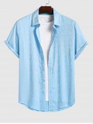 Chemise Décontractée Texturée Fleurie en Jacquard à Manches Courtes pour Homme - Bleu Ciel XXL