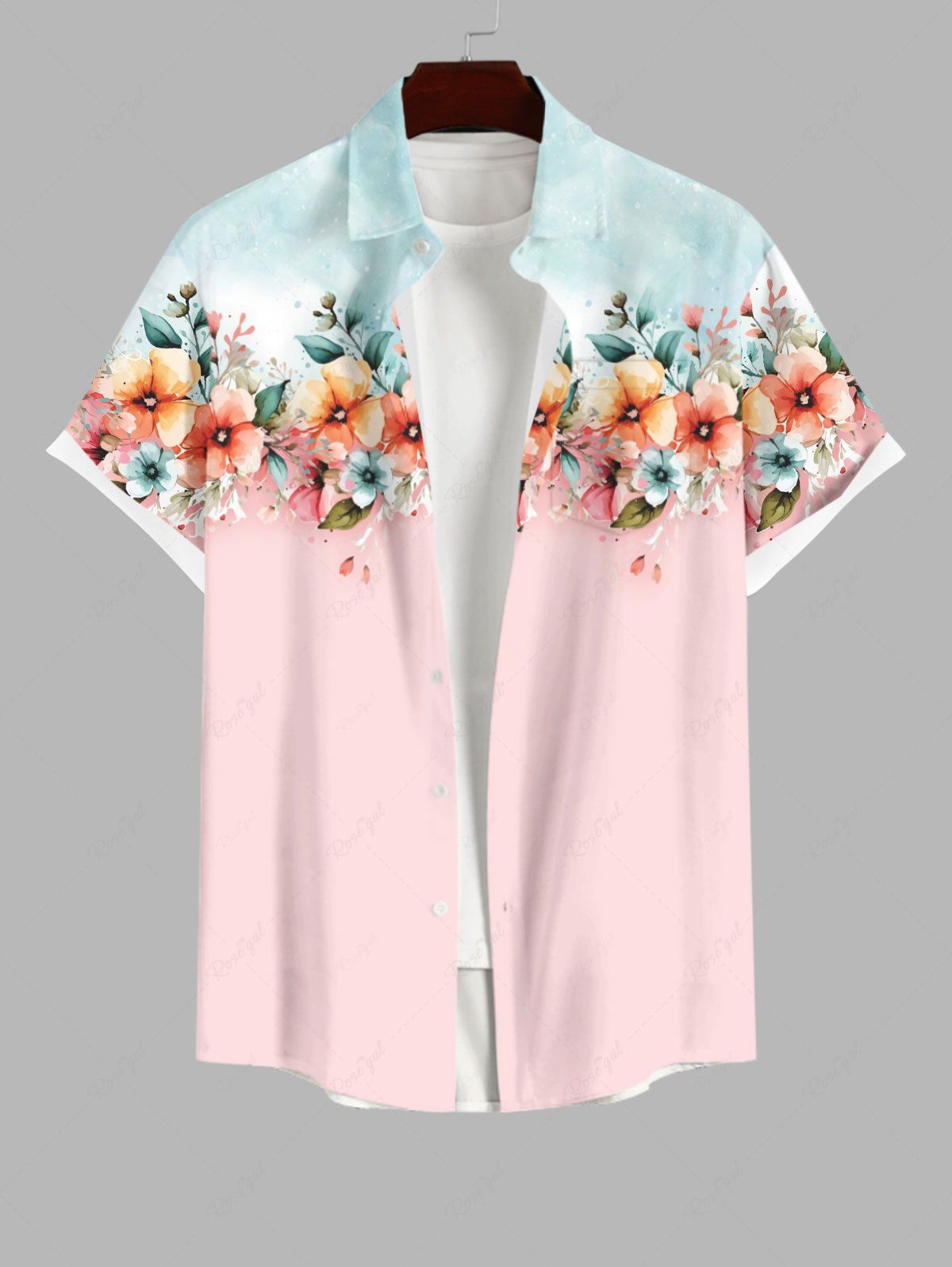 Shops Plus Size Flowers Leaf Print Buttons Pocket Hawaii Shirt For Men  
