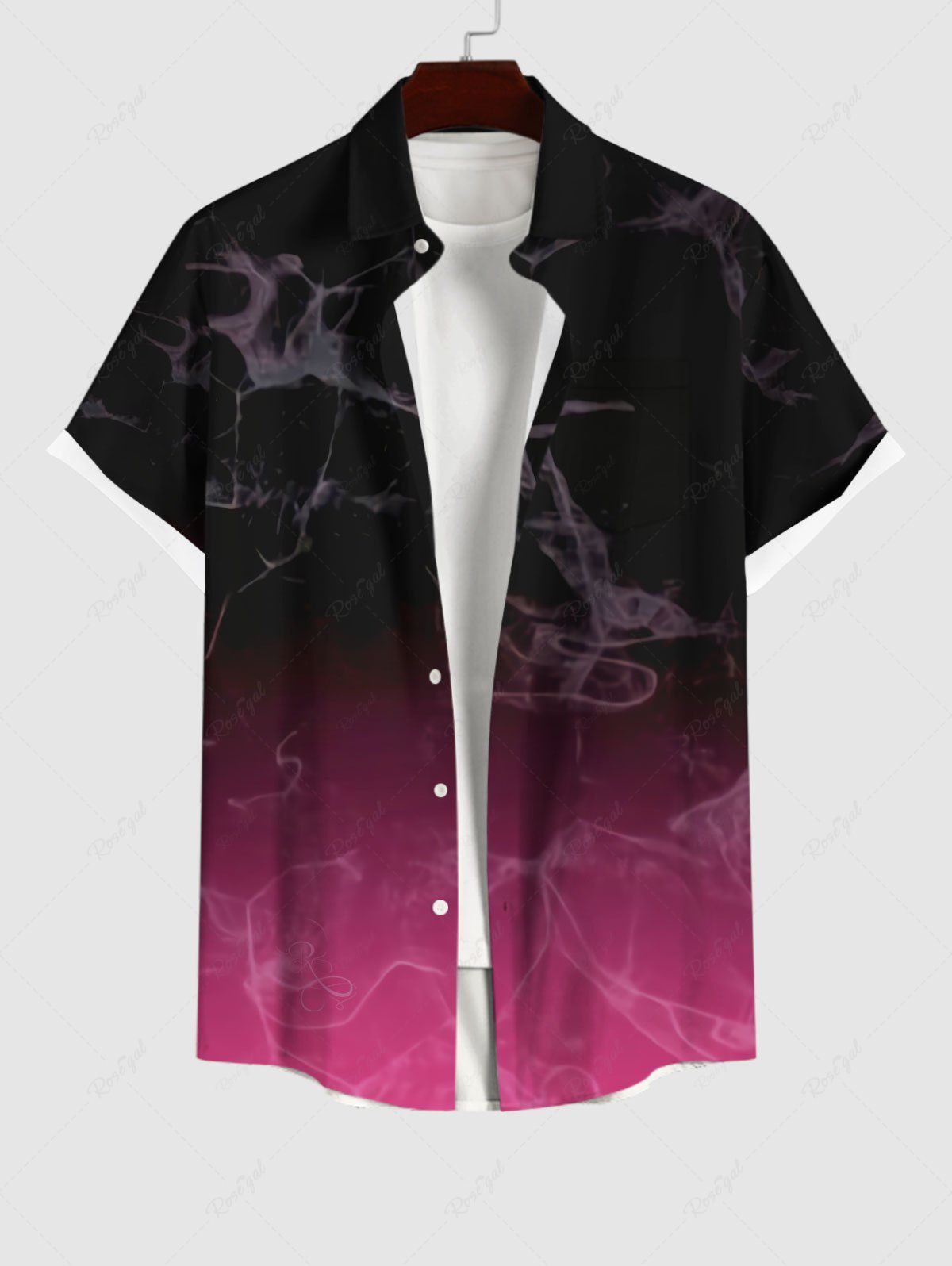 Chemise Boutonnée Teintée Ombrée Imprimée Grande Taille avec Poche Multi-A L