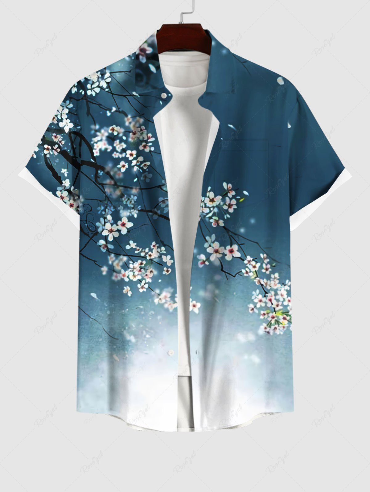 Chemise Boutonnée Fleur Imprimée avec Poche de Grande Taille pour Homme Multi-A 2XL