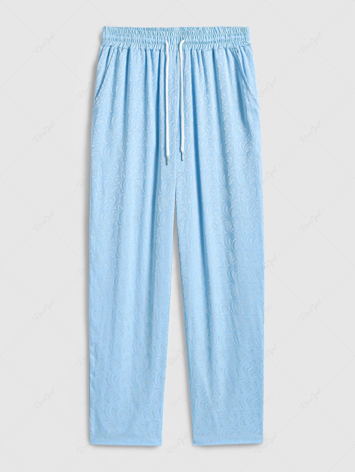 Shop Men's Casual Floral Jacquard Textured Slant Pockets Drawstring Straight Leg Pants  