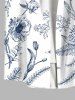 Plus Size Floral Leaves Print Hawaii Button Pocket Shirt For Men -  