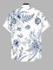 Plus Size Floral Leaves Print Hawaii Button Pocket Shirt For Men -  