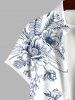 Plus Size Floral Leaves Print Hawaii Button Pocket Shirt For Men -  