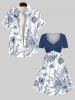Plus Size Floral Leaves Print Hawaii Cinched A Line Dress -  