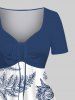 Plus Size Floral Leaves Print Hawaii Cinched A Line Dress -  