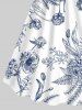 Plus Size Floral Leaves Print Hawaii Cinched A Line Dress -  