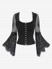 Gothic Flare Sleeve Floral Lace Panel Ruched Bust Hook and Eye Top -  