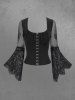 Gothic Flare Sleeve Floral Lace Panel Ruched Bust Hook and Eye Top -  